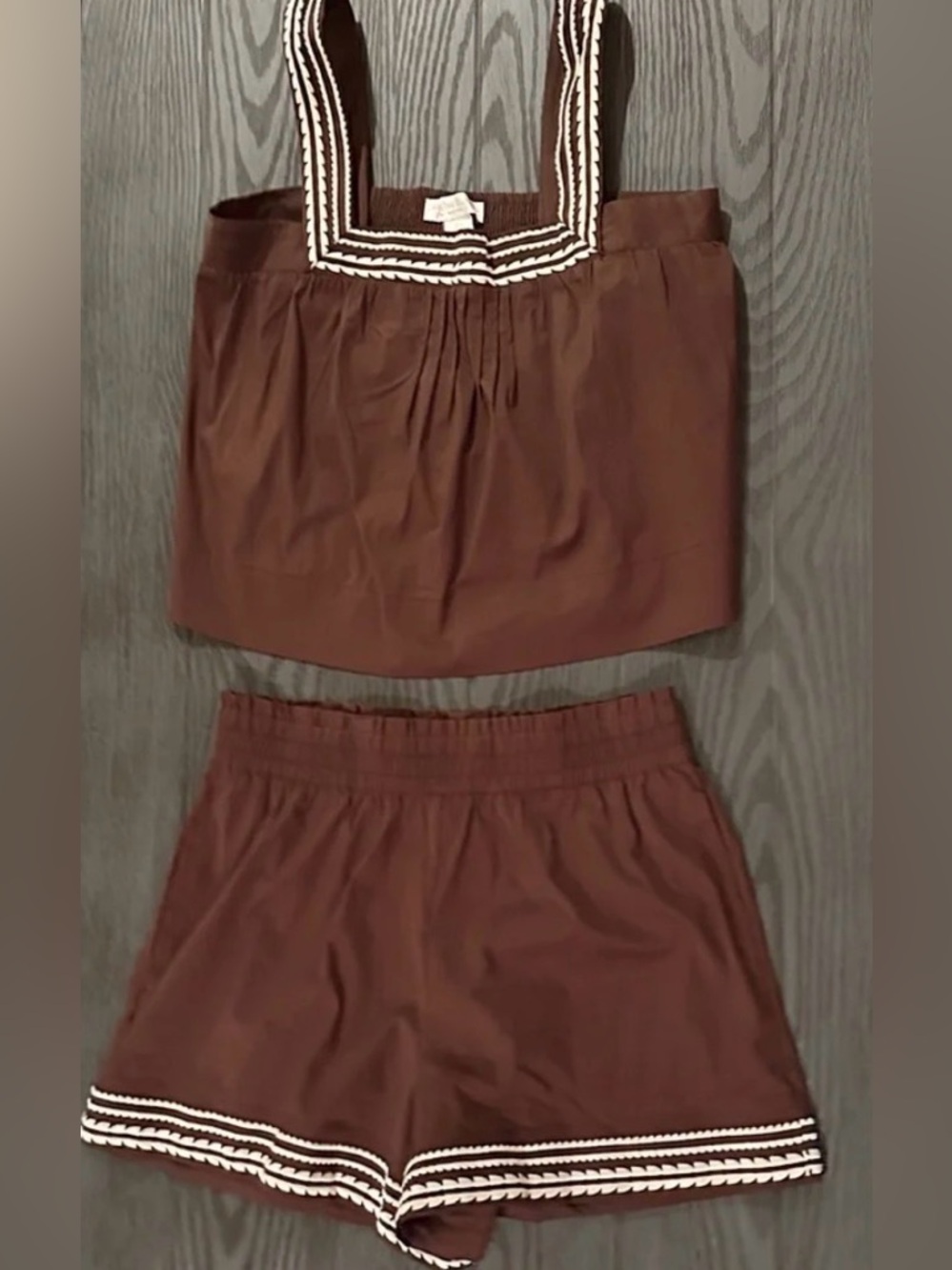 Caroline Constas Brown Two-Piece Set with Cream Embroidered Trim - Picture 1 of 14